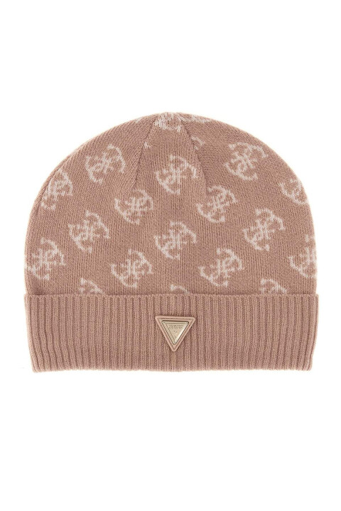 Kadın Allover Jacquard Aktif Yün Karışımlı Bere - Pudra - Guess