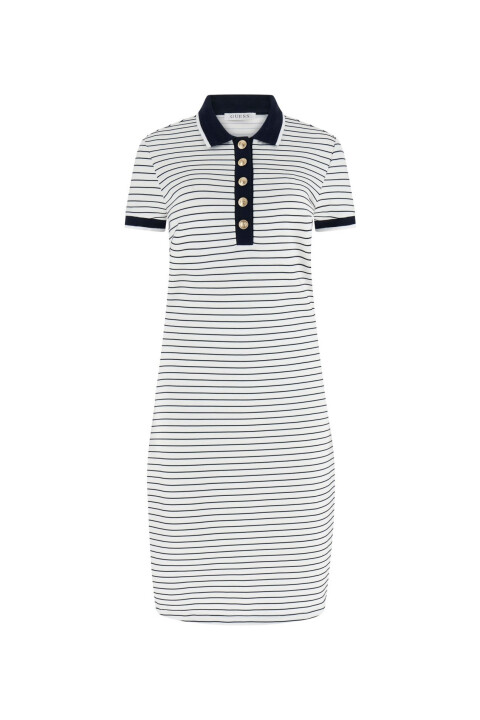 Kadın Alphonsin Polo Yaka Elbise - Lacivert/Beyaz Çizgili - Guess