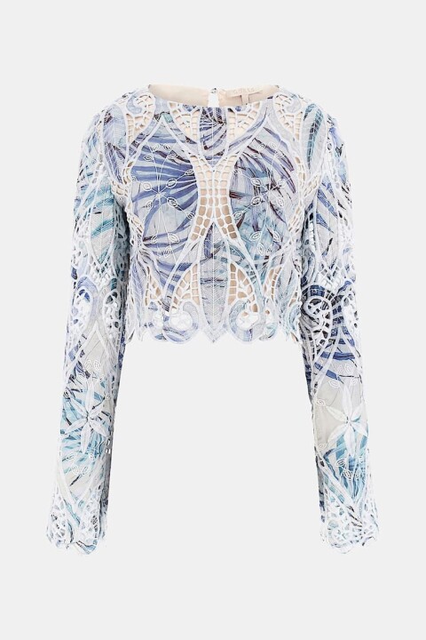 Kadın Anastasia Dantel Crop Üst - Mavi - Guess