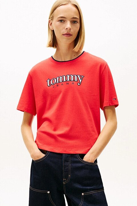 Kadın Aplike Logolu Relaxed Boxy T-Shirt - Kırmızı 