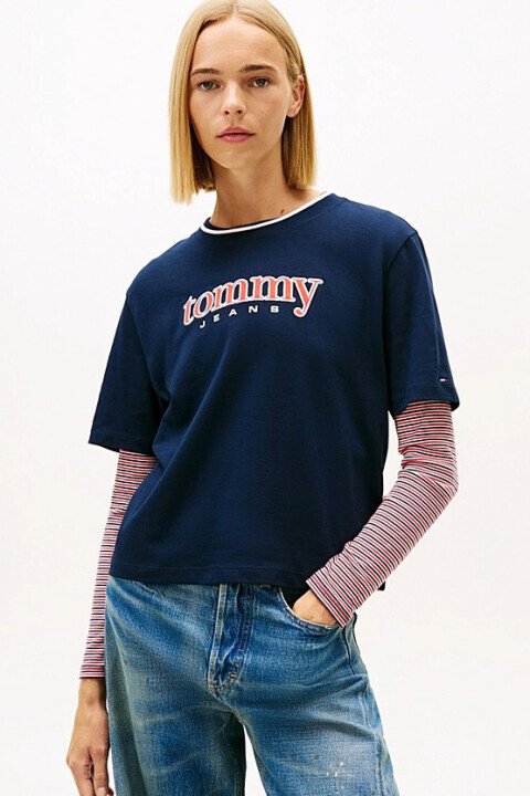 Kadın Aplike Logolu Relaxed Boxy T-Shirt - Lacivert 