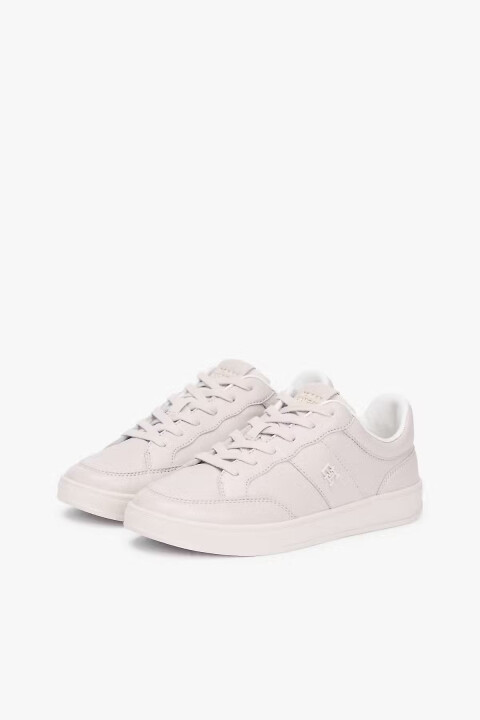 Kadın Bağcıklı Monogram Logo Detaylı Deri Sneaker - Taş Rengi - Tommy Hilfiger