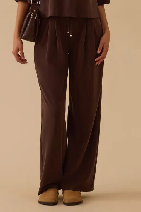 Kadın Bağcıklı Pile Detaylı Eşofman Altı - Kahverengi - Seçil