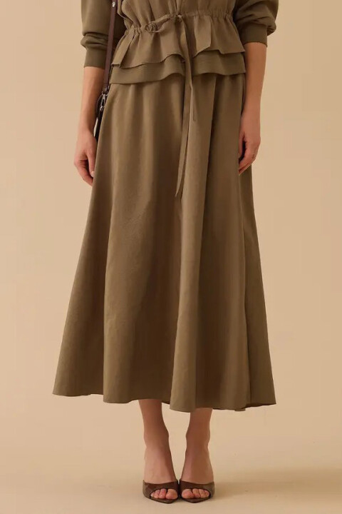 Kadın Bağcıklı Uzun Etek - Haki - Seçil