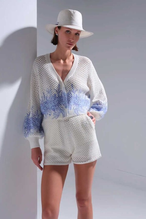 Kadın Baskı Detaylı Ajurlu Hırka - Ekru - Join Us