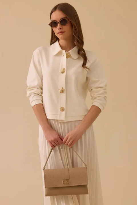 Kadın Bebe Yaka Düğmeli Örme Ceket - Ekru - Seçil