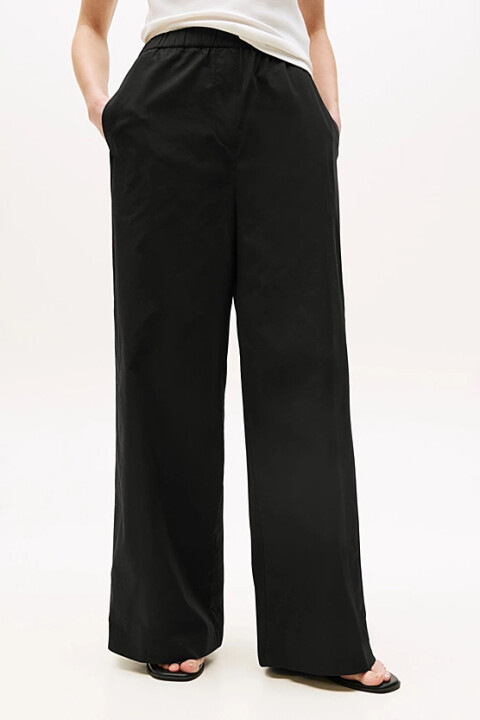 Kadın Beli Lastikli Geniş Paça Pantolon - Siyah - Tommy Hilfiger
