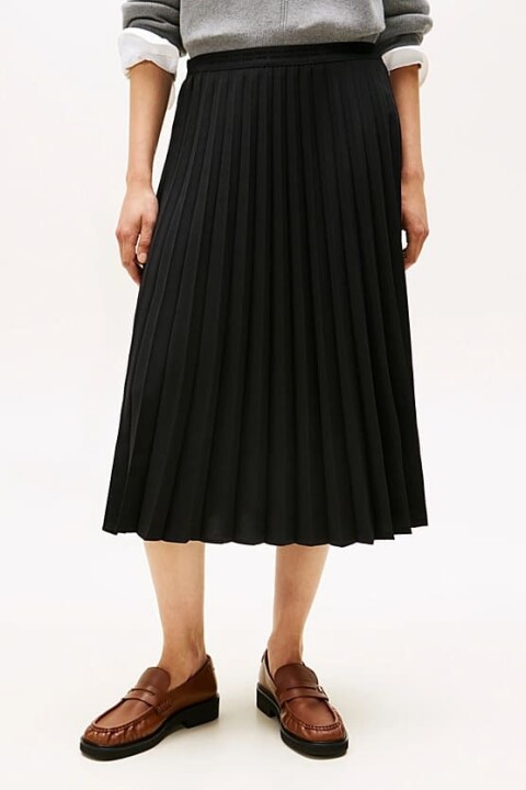 Kadın Beli Lastikli Pliseli Midi Etek - Siyah - Tommy Hilfiger