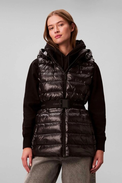 Kadın Belted Lightweight Kemerli Kapüşonlu Kolsuz Şişme Mont - Siyah - Calvin Klein