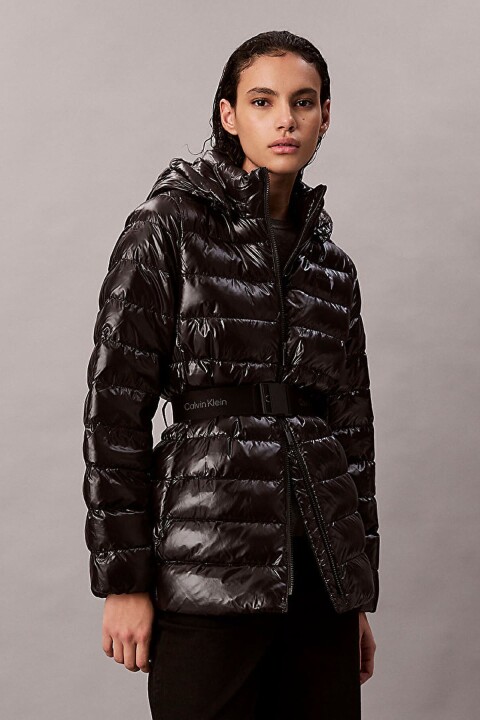 Kadın Belted Lightweight Puffer Mont - Siyah - Calvin Klein