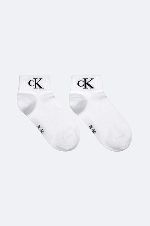 Kadın Bilek Boy Fitilli Logolu 2'li Çorap Seti - Beyaz - Calvin Klein