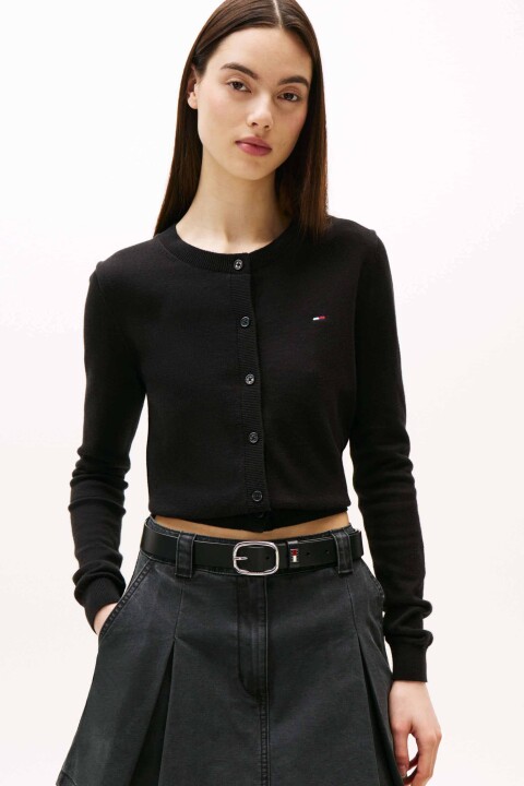 Kadın Bisiklet Yaka Düğmeli Pamuklu Hırka - Siyah - Tommy Hilfiger