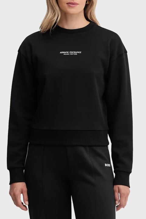 Kadın Bisiklet Yaka Logo Baskılı Sweatshirt - Siyah/Altın - Armanı Exchange