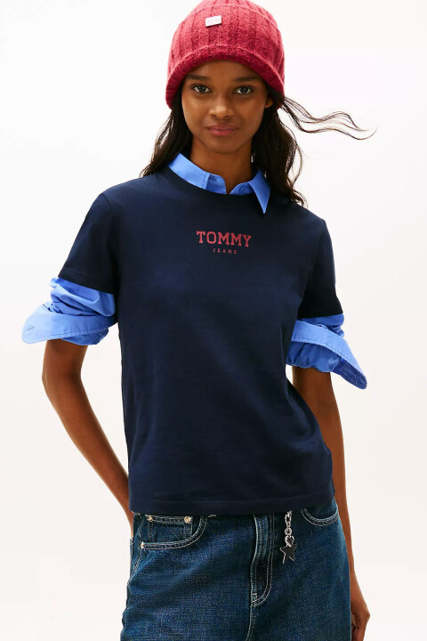 Kadın Bisiklet Yaka Logo Baskılı T-Shirt - Lacivert - Tommy Hilfiger
