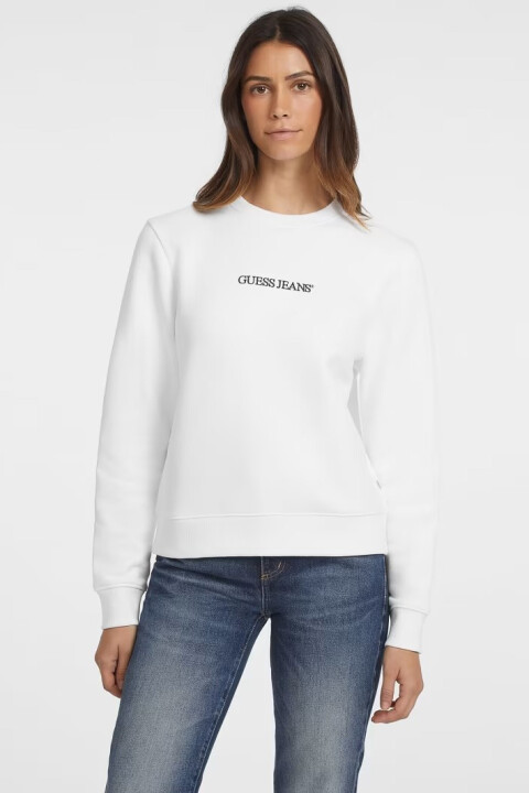 Kadın Bisiklet Yaka Logolu Sweatshirt - Beyaz - Guess