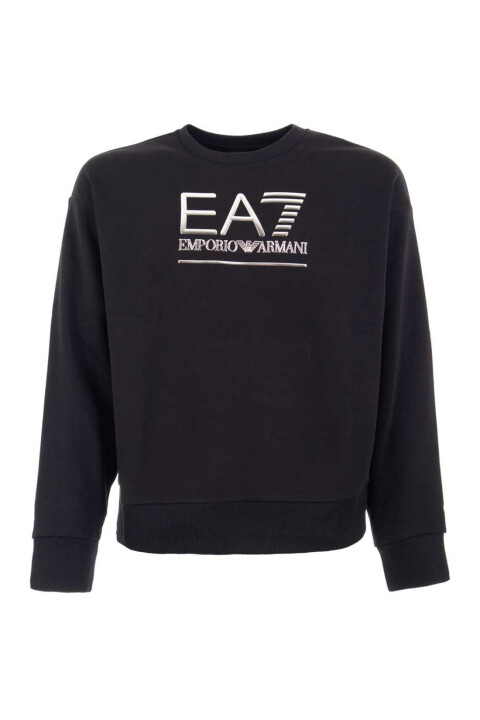 Kadın Bisiklet Yaka Logolu Sweatshirt - Siyah/Gümüş - EA7