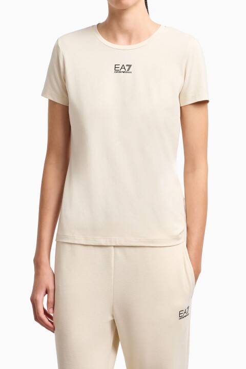 Kadın Bisiklet Yaka T-Shirt - Krem 