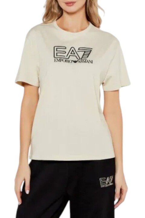 Kadın Bisiklet Yaka T-Shirt - Krem - EA7