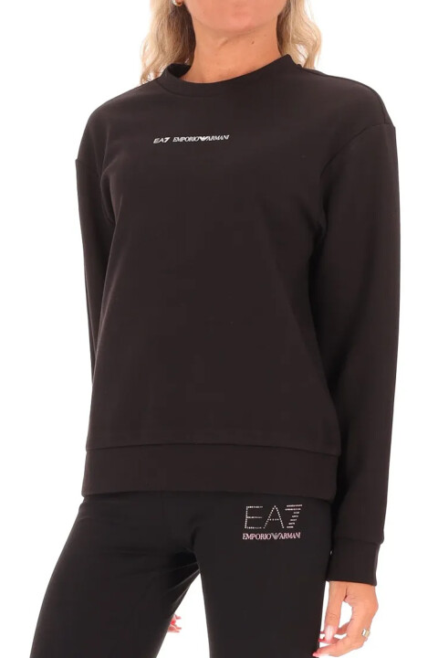 Kadın Bisiklet Yaka Tam Kalıp Yazı Logolu Sweatshirt - Siyah - Ea7