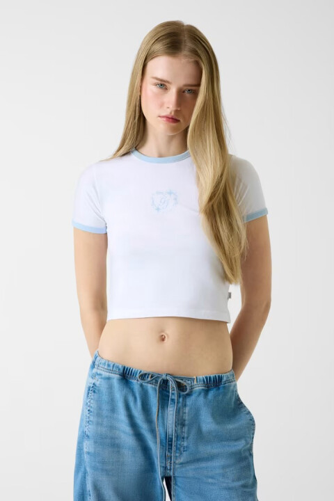 Kadın Boxy Fit Taşlı ve Biyeli T-Shirt - Beyaz - Guess