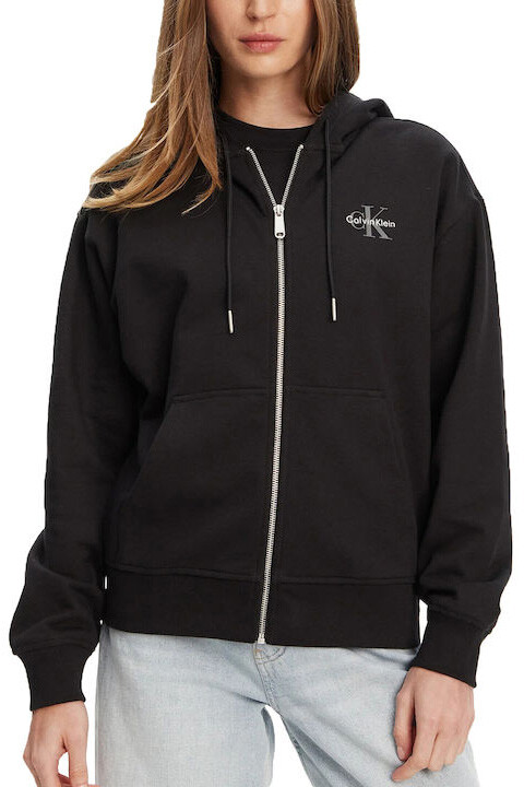 Kadın Boyfriend Fit Kapüşonlu Fermuarlı Sweatshirt - Siyah 