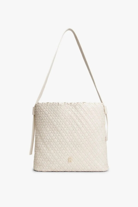 Kadın Braided Maxi Hobo Örgü Dokulu Büyük Omuz Çantası - Krem 