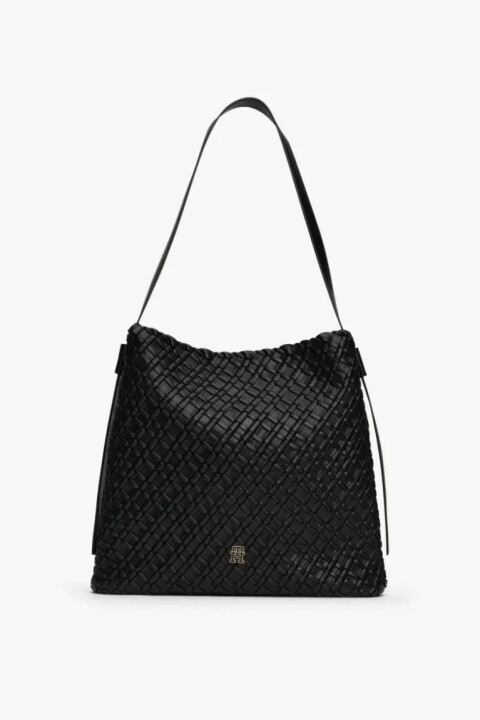 Kadın Braided Maxi Hobo Örgü Dokulu Büyük Omuz Çantası - Siyah - Tommy Hilfiger