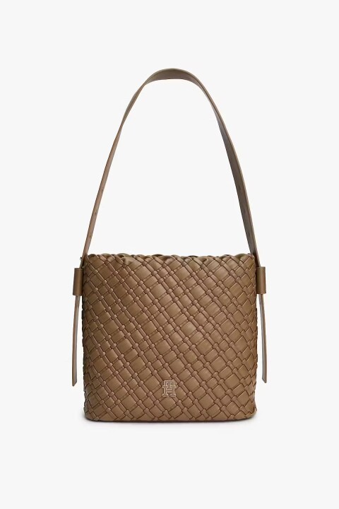 Kadın Braided Shoulder Bag Örgü Dokulu Omuz Çantası - Kahverengi - Tommy Hilfiger