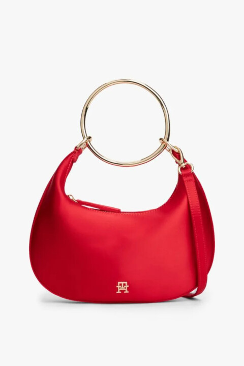 Kadın Bright Bracelet Hobo Metal Halka Saplı Saten Omuz Çantası - Kırmızı 