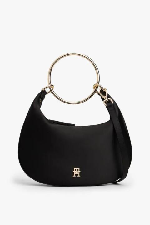 Kadın Bright Bracelet Hobo Metal Halka Saplı Saten Omuz Çantası - Siyah - Tommy Hilfiger