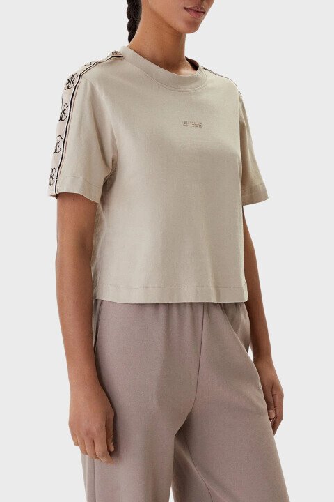 Kadın Britney Aktif Boxy Fit T-Shirt - Bej 