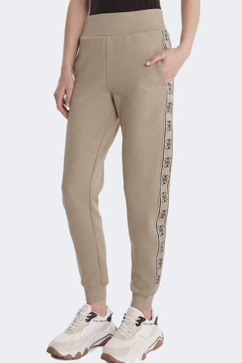 Kadın Britney Pamuklu Tam Kalıp Şeritli Eşofman Altı - Bej - Guess