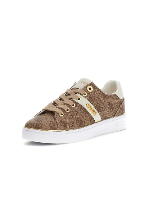 Kadın Britz Monogram Desenli Metalik Detaylı Sneaker - Bej - Guess
