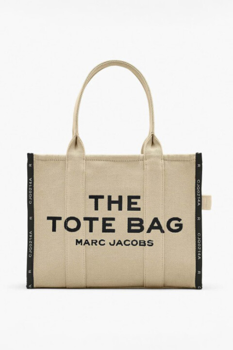 Kadın Tote Bag Büyük Boy Jakarlı Kumaş Yazı Baskılı Omuz Çantası - Bej - Marc Jacobs