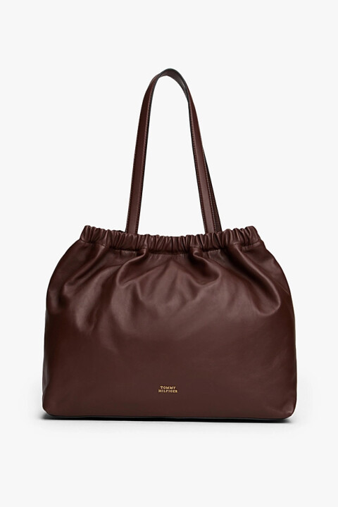 Kadın Büzgü Detaylı Deri Omuz Çantası - Kahverengi 