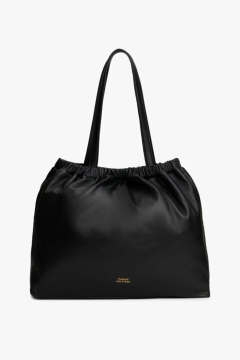 Kadın Büzgü Detaylı Deri Omuz Çantası - Siyah 