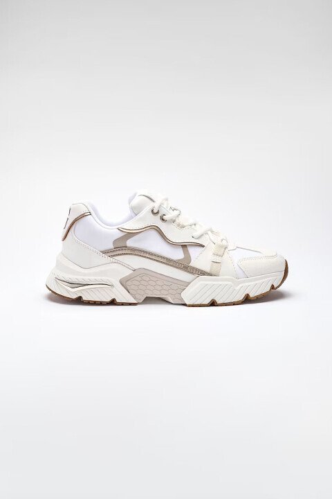 Kadın Carrli Kalın Tabanlı Bağcıklı Sneaker - Beyaz/Altın - Guess