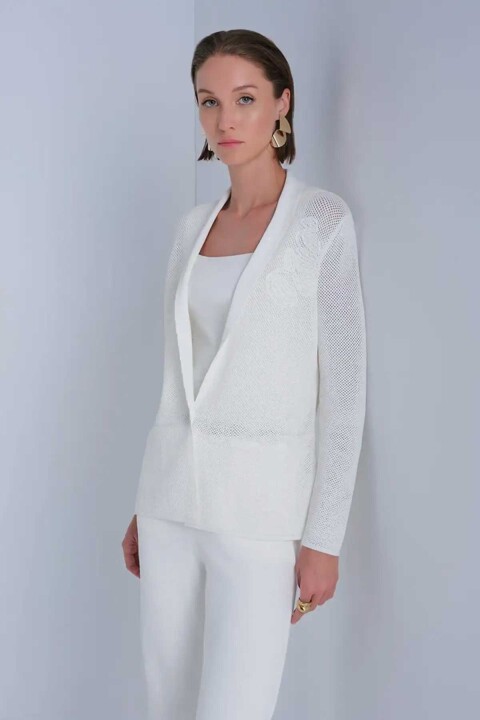 Kadın Cep Detaylı Tek Düğmeli Ajurlu Ceket - Ekru - Join Us