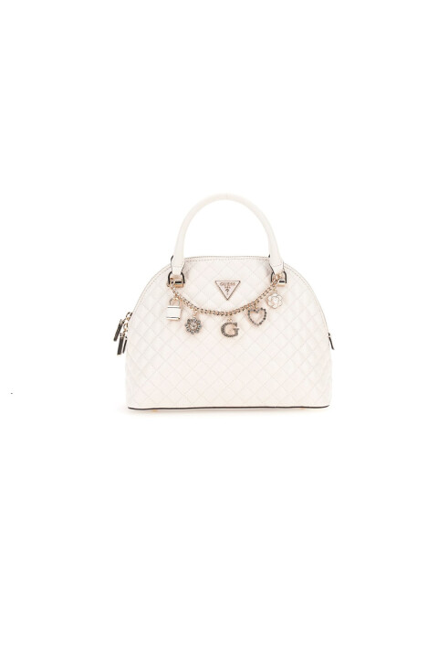 Kadın Charm Aksesuarlı Kapitone Bowling Çanta - Kırık Beyaz 