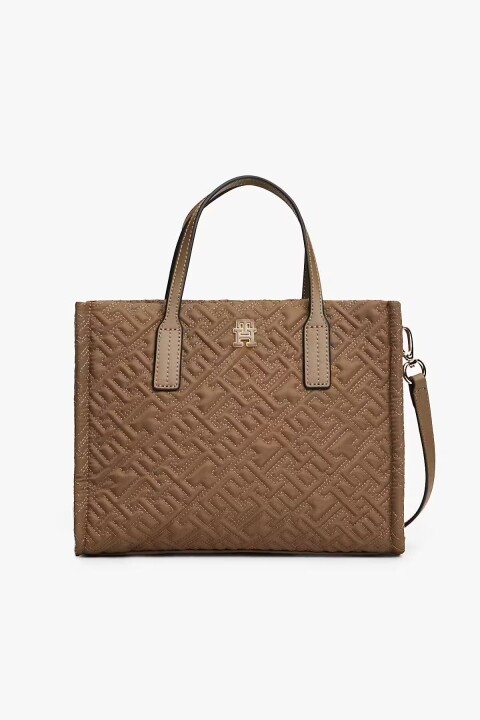 Kadın City Mini Tote Monogram Desenli El Çantası - Kahverengi - Tommy Hilfiger