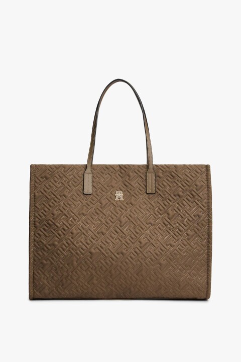 Kadın City Tote Monogram Desenli Omuz Çantası - Kahverengi - Tommy Hilfiger