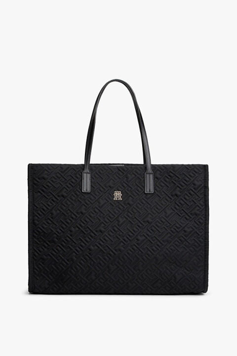 Kadın City Tote Monogram Desenli Omuz Çantası - Siyah - Tommy Hilfiger