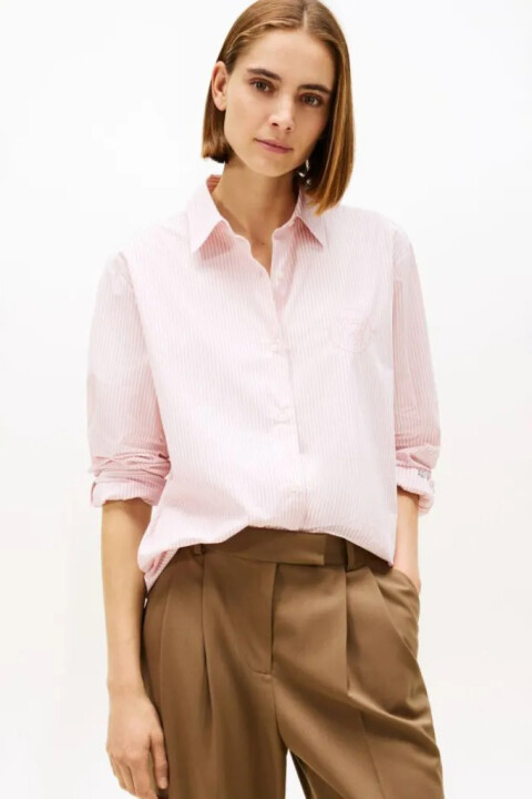 Kadın Çizgili Oversized Pamuklu Gömlek - Pembe - Tommy Hilfiger