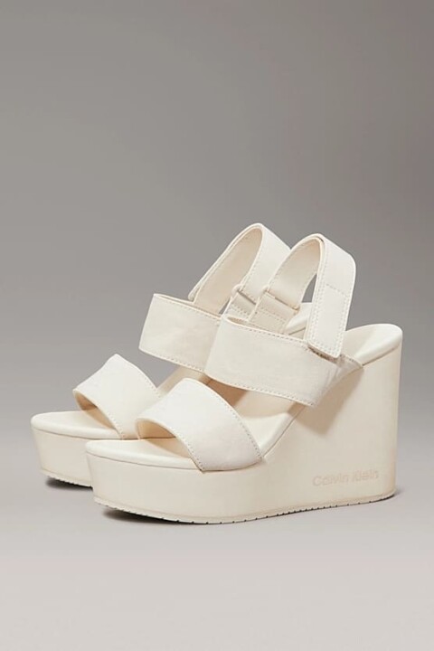 Kadın Ck Canvas Platform Topuk Sandalet - Ekru 