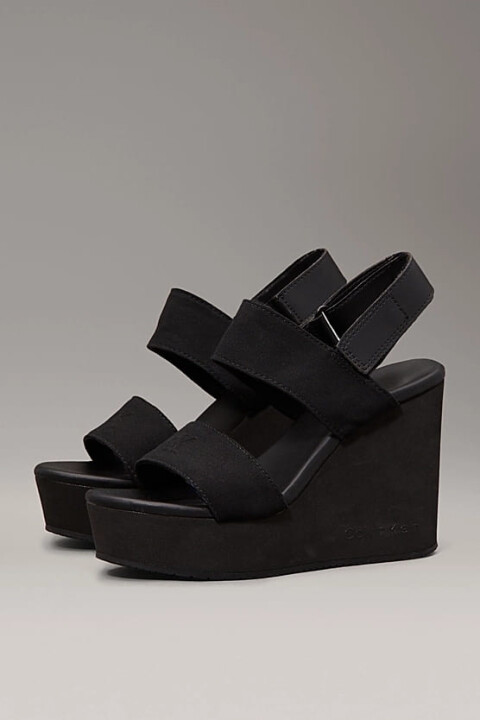 Kadın Ck Canvas Platform Topuk Sandalet - Siyah - Calvin Klein