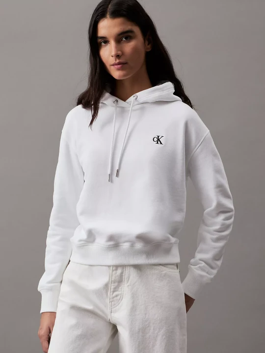 Kadın Ck Embroıdery Hoodıe Sweatshirt-Beyaz 