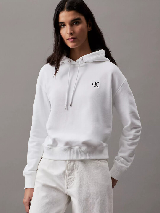 Kadın Ck Embroıdery Hoodıe Sweatshirt-Beyaz - Calvin Klein