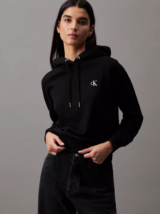 Kadın Ck Embroıdery Hoodıe Sweatshirt-Siyah - Calvin Klein