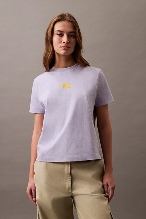 Kadın Ck Flocked Logo T-Shirt - Açık Mor 