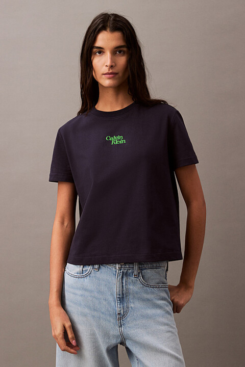 Kadın Ck Flocked Logo T-Shirt - Lacivert 